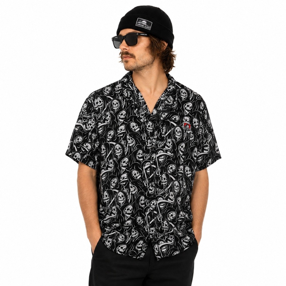 Lurking Class Sketchy Tank Mens XXL Grim Reaper All Over Print Button Down Shirt